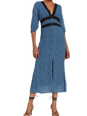 Ador Lace Trim Blue Chiffon Maxi Dress Size Small NEW With Tags